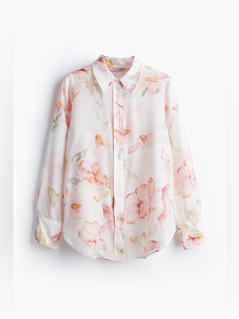 H&M Cream Button Up with Floral Watercolor Motif Size Small